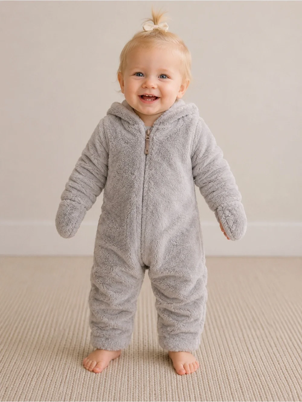 Koala Baby Gray Plush Bear Bunting Snowsuit Pram Suit | Size 9-12M